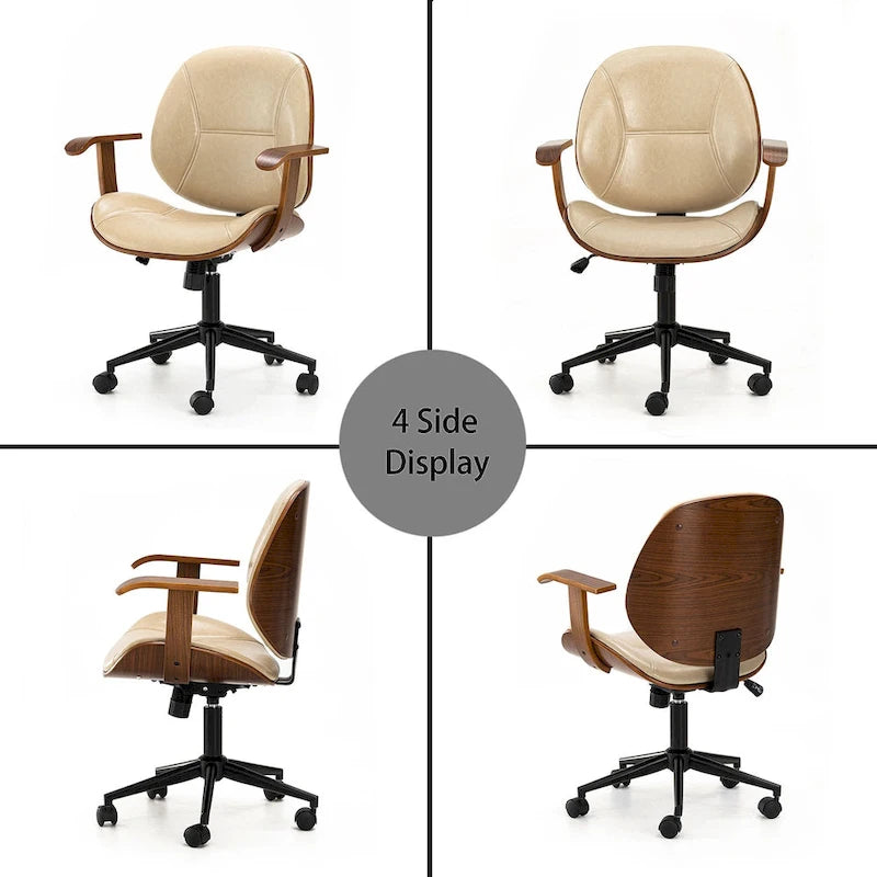 Chaise de bureau pivotante réglable en similicuir Glitzhome avec accoudoirs et design ergonomique