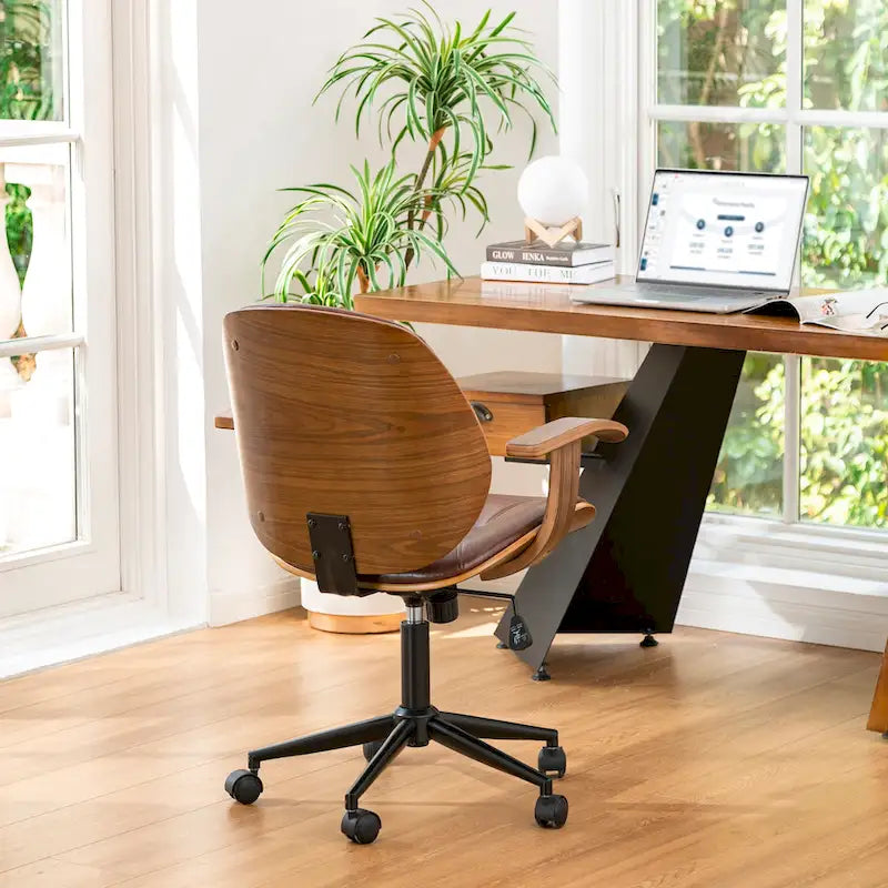 Chaise de bureau pivotante réglable en similicuir Glitzhome avec accoudoirs et design ergonomique