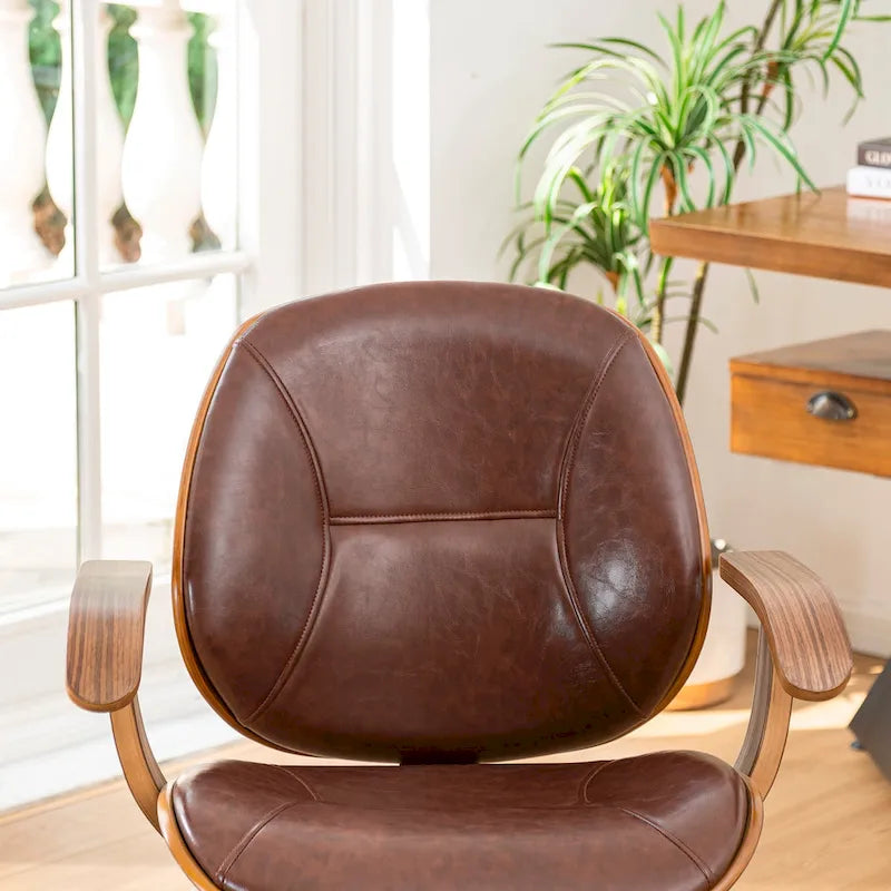 Chaise de bureau pivotante réglable en similicuir Glitzhome avec accoudoirs et design ergonomique