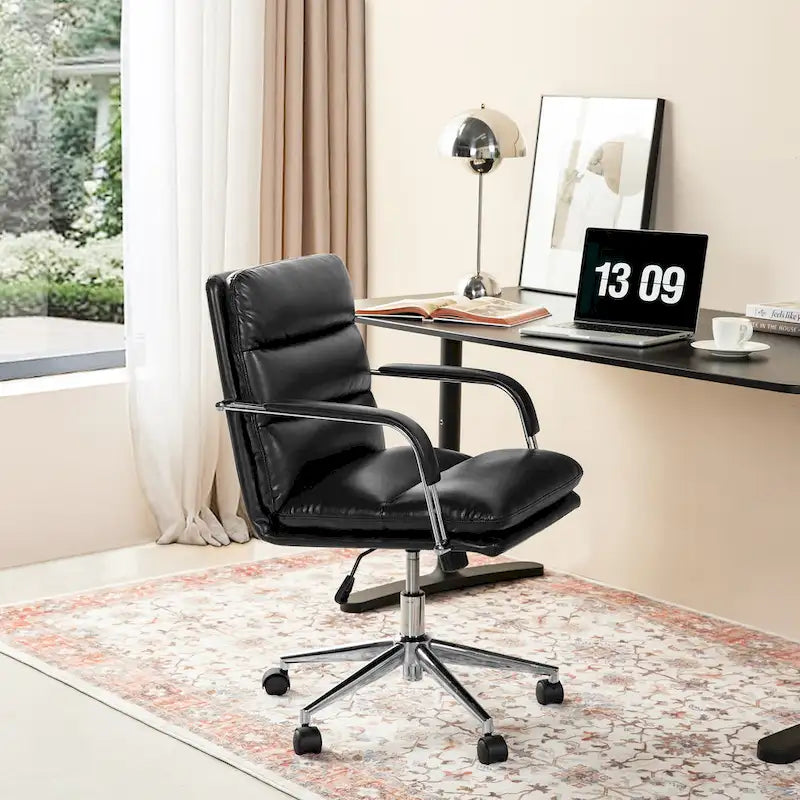 Chaise de bureau pivotante réglable en similicuir Glitzhome avec accoudoirs et design ergonomique