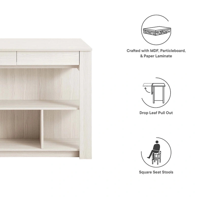 Ensemble îlot de cuisine et tabouret Meadowbrook 3 pièces