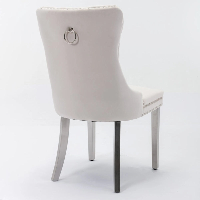 Chaise de salle à manger contemporaine haut de gamme en bois massif capitonné, revêtue de velours et dotée de pieds en acier inoxydable chromé, lot de 2