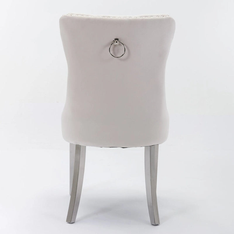 Chaise de salle à manger contemporaine haut de gamme en bois massif capitonné, revêtue de velours et dotée de pieds en acier inoxydable chromé, lot de 2