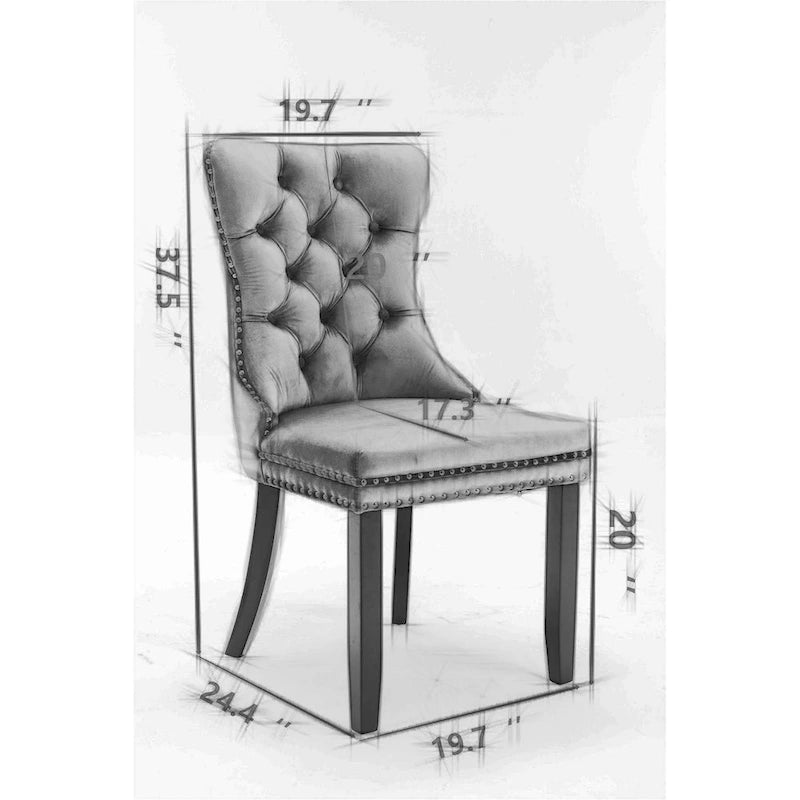 Chaise de salle à manger contemporaine haut de gamme en bois massif capitonné, revêtue de velours et dotée de pieds en acier inoxydable chromé, lot de 2