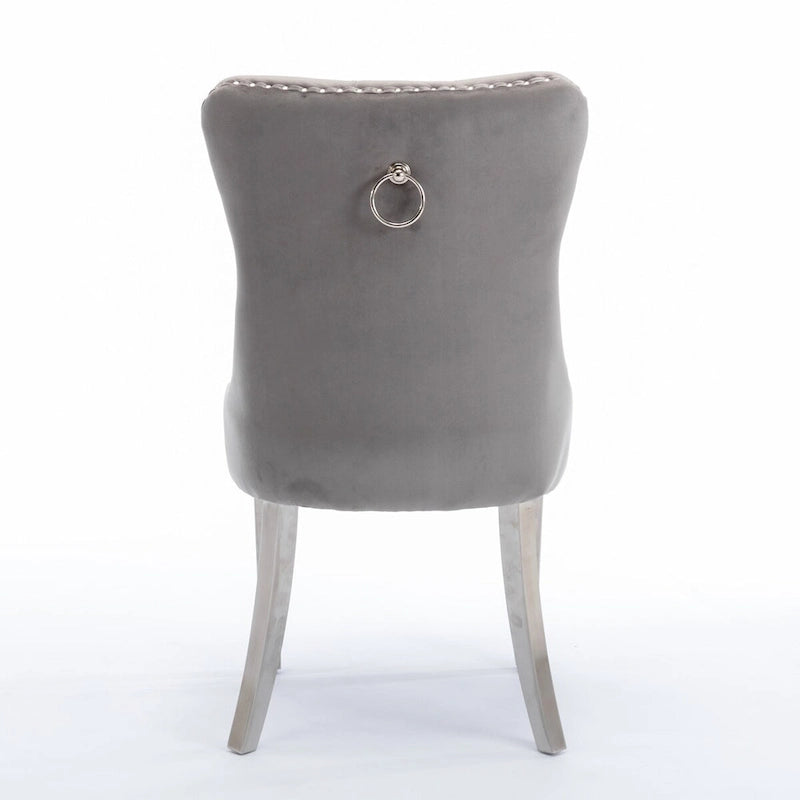 Chaise de salle à manger contemporaine haut de gamme en bois massif capitonné, revêtue de velours et dotée de pieds en acier inoxydable chromé, lot de 2