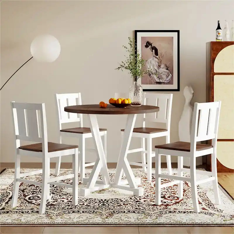 Ensemble de table à manger rustique de style ferme, 5 pièces, hauteur comptoir