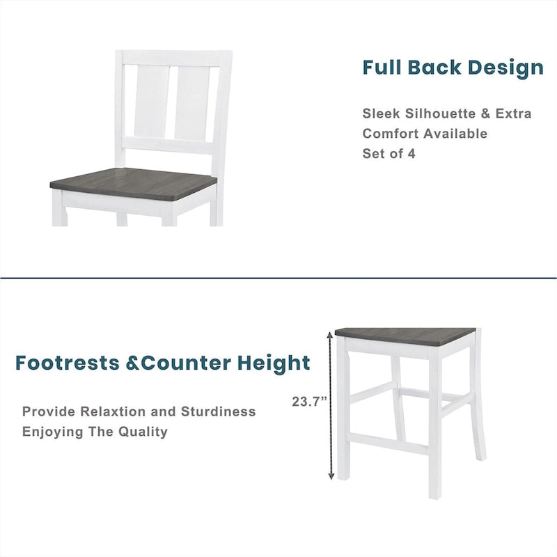 Ensemble de table à manger rustique de style ferme, 5 pièces, hauteur comptoir