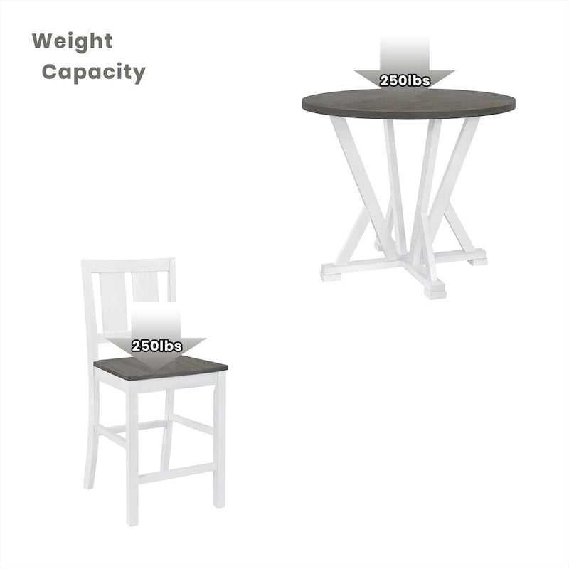 Ensemble de table à manger rustique de style ferme, 5 pièces, hauteur comptoir