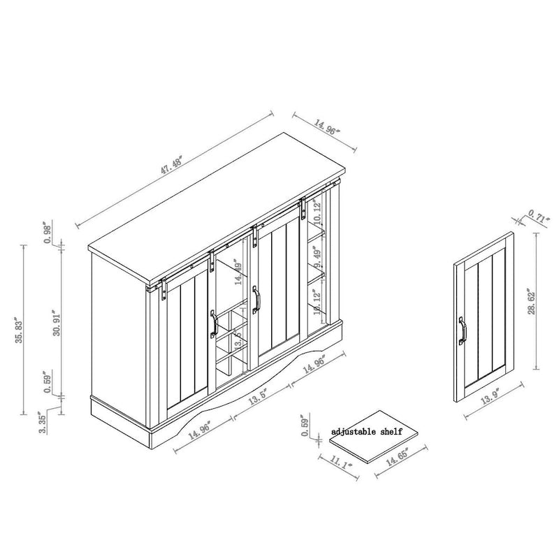 Meuble bar rustique de 119 cm avec porte coulissante de style grange