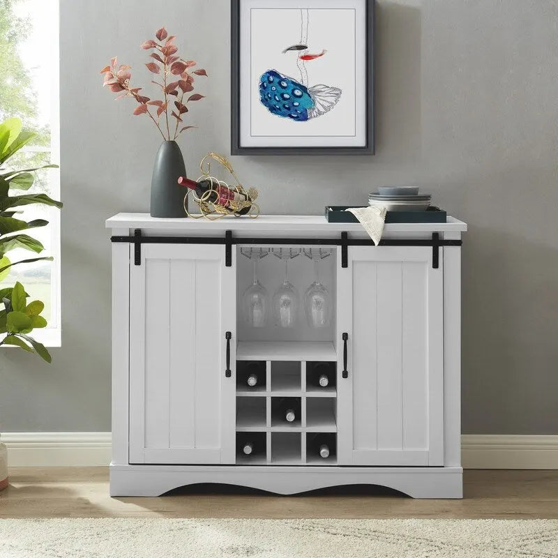 Meuble bar rustique de 119 cm avec porte coulissante de style grange