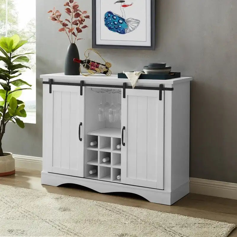 Meuble bar rustique de 119 cm avec porte coulissante de style grange