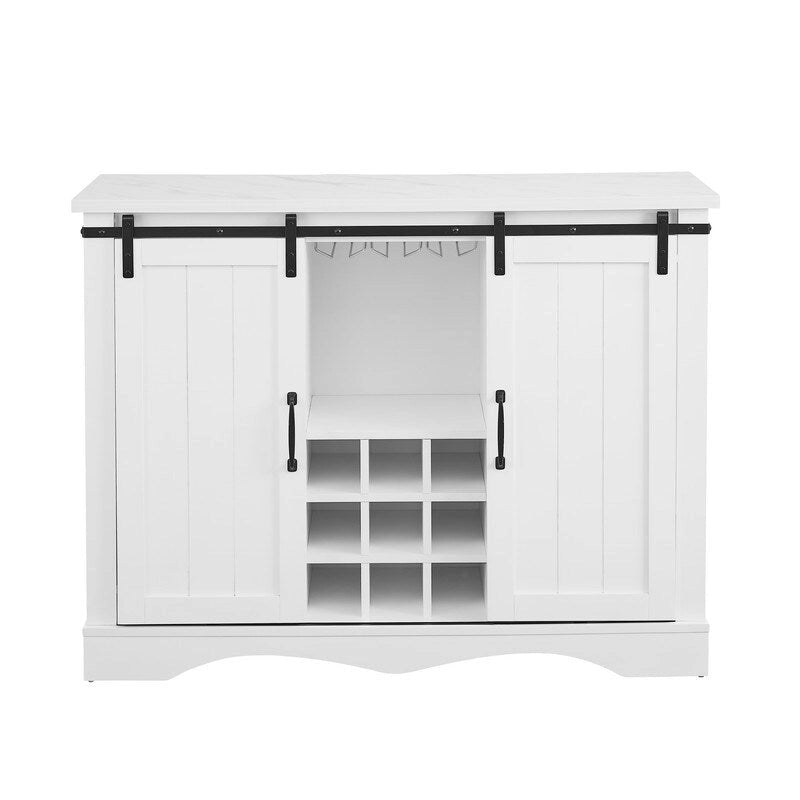 Meuble bar rustique de 119 cm avec porte coulissante de style grange