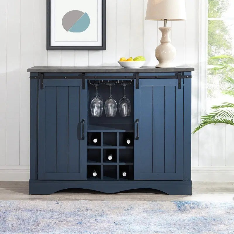 Meuble bar rustique de 119 cm avec porte coulissante de style grange