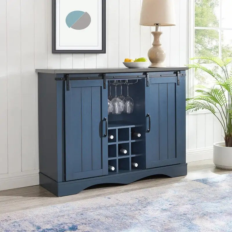 Meuble bar rustique de 119 cm avec porte coulissante de style grange