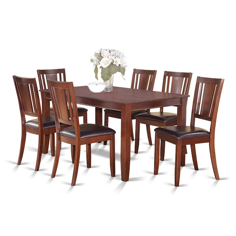 Ensemble de cuisine 7 pièces East West Furniture comprenant une table rectangulaire et 6 chaises de salle à manger en similicuir, couleur acajou.