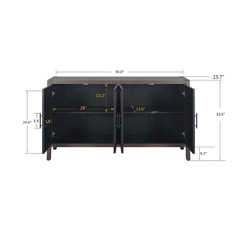 Buffet d'appoint à 4 portes en bois sergé