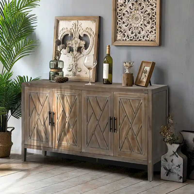 Buffet d'appoint à 4 portes en bois sergé