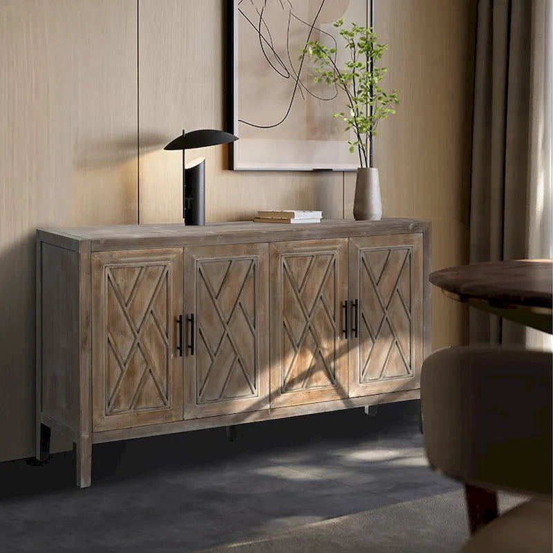 Buffet d'appoint à 4 portes en bois sergé