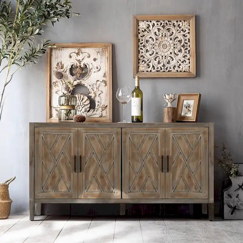 Buffet d'appoint à 4 portes en bois sergé