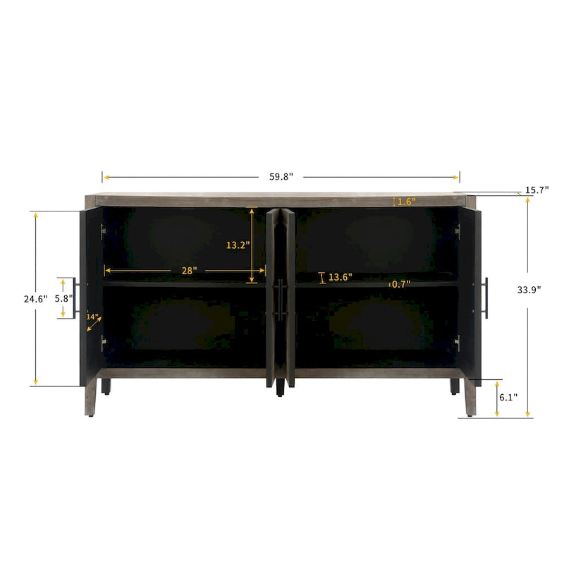 Buffet d'appoint à 4 portes en bois sergé