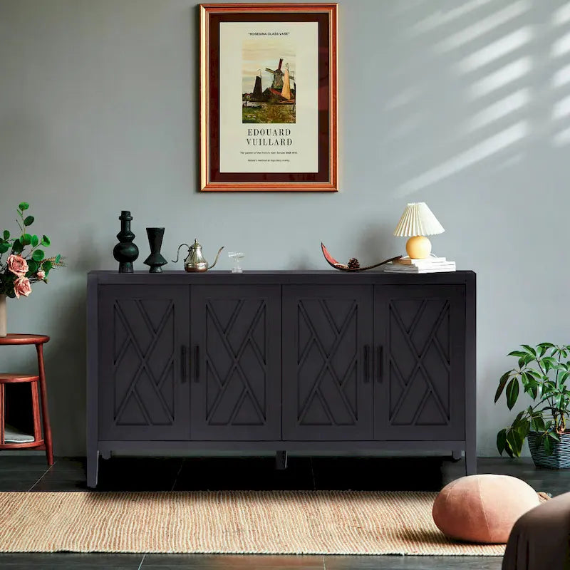 Buffet d'appoint à 4 portes en bois sergé