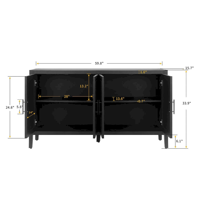 Buffet d'appoint à 4 portes en bois sergé