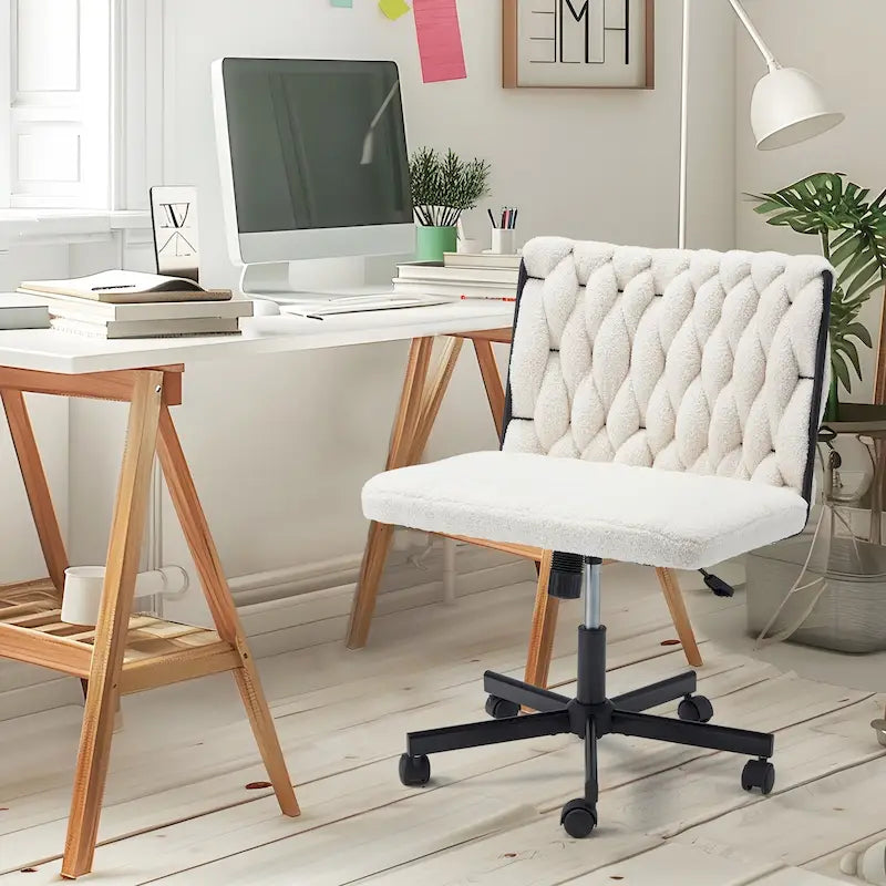 Chaise de bureau EROMMY à jambes croisées, sans accoudoirs, avec roulettes et hauteur réglable. Idéale pour le bureau, la chambre ou le salon.