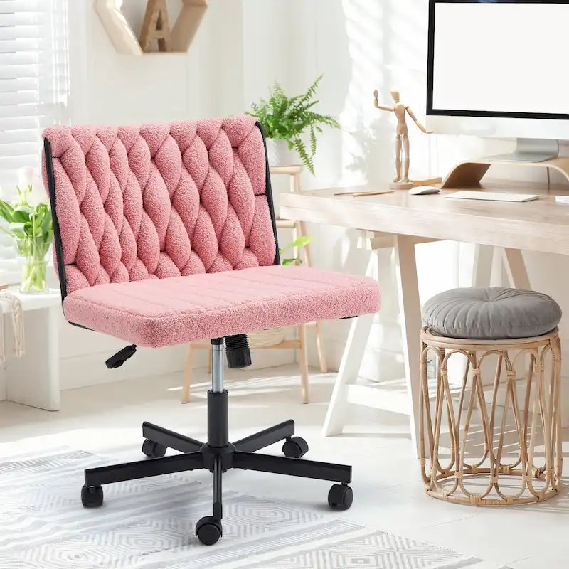 Chaise de bureau EROMMY à jambes croisées, sans accoudoirs, avec roulettes et hauteur réglable. Idéale pour le bureau, la chambre ou le salon.