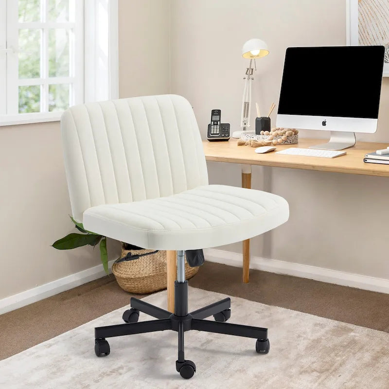 Chaise de bureau EROMMY à jambes croisées, sans accoudoirs, avec roulettes et hauteur réglable. Idéale pour le bureau, la chambre ou le salon.