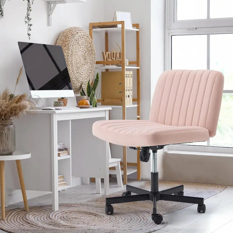 Chaise de bureau EROMMY à jambes croisées, sans accoudoirs, avec roulettes et hauteur réglable. Idéale pour le bureau, la chambre ou le salon.