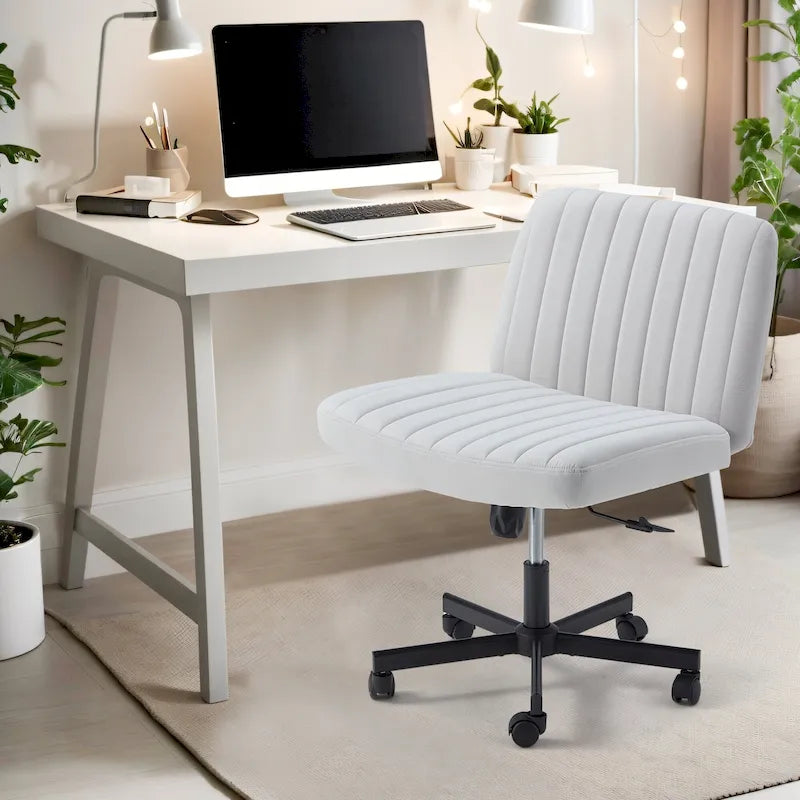 Chaise de bureau EROMMY à jambes croisées, sans accoudoirs, avec roulettes et hauteur réglable. Idéale pour le bureau, la chambre ou le salon.