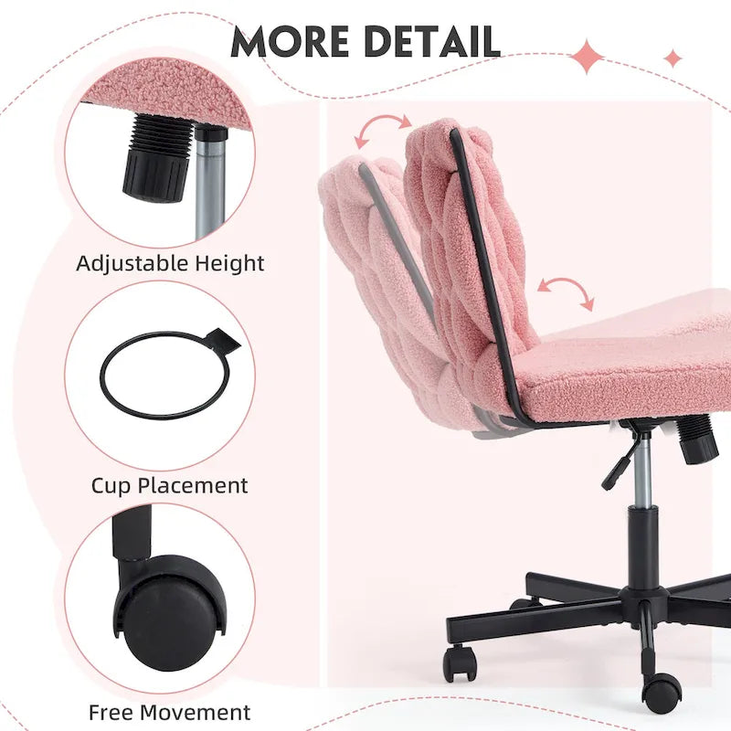 Chaise de bureau EROMMY à jambes croisées, sans accoudoirs, avec roulettes et hauteur réglable. Idéale pour le bureau, la chambre ou le salon.