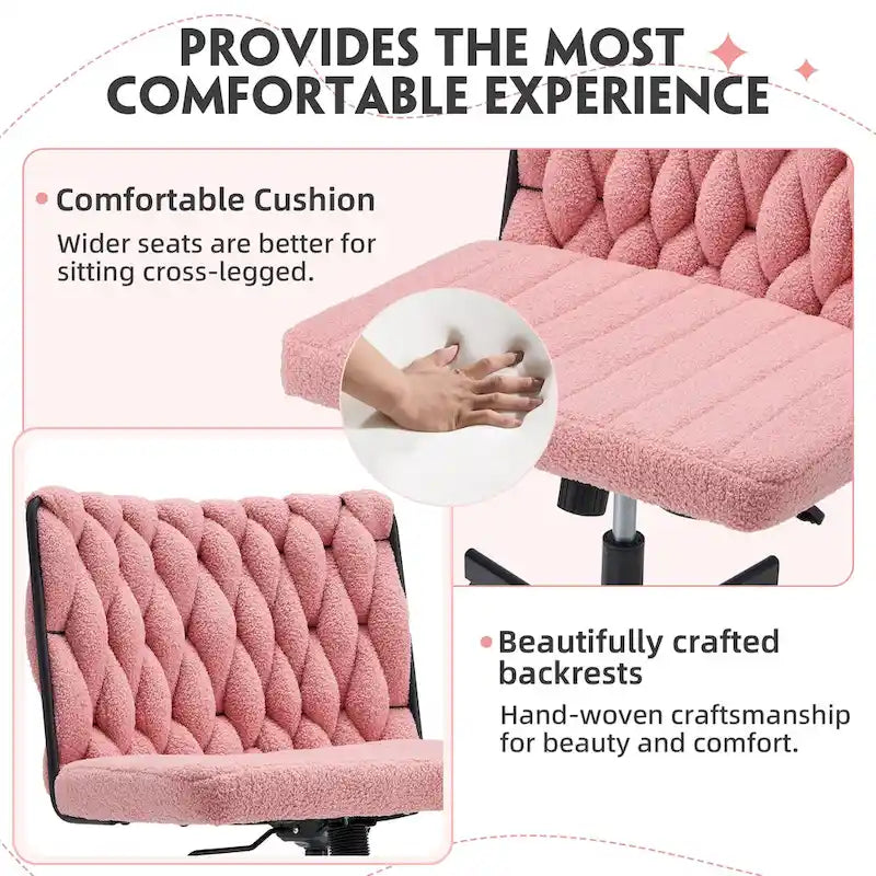Chaise de bureau EROMMY à jambes croisées, sans accoudoirs, avec roulettes et hauteur réglable. Idéale pour le bureau, la chambre ou le salon.