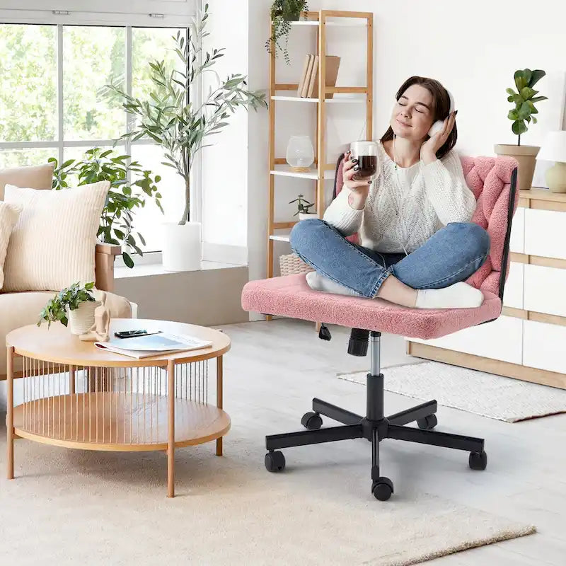Chaise de bureau EROMMY à jambes croisées, sans accoudoirs, avec roulettes et hauteur réglable. Idéale pour le bureau, la chambre ou le salon.
