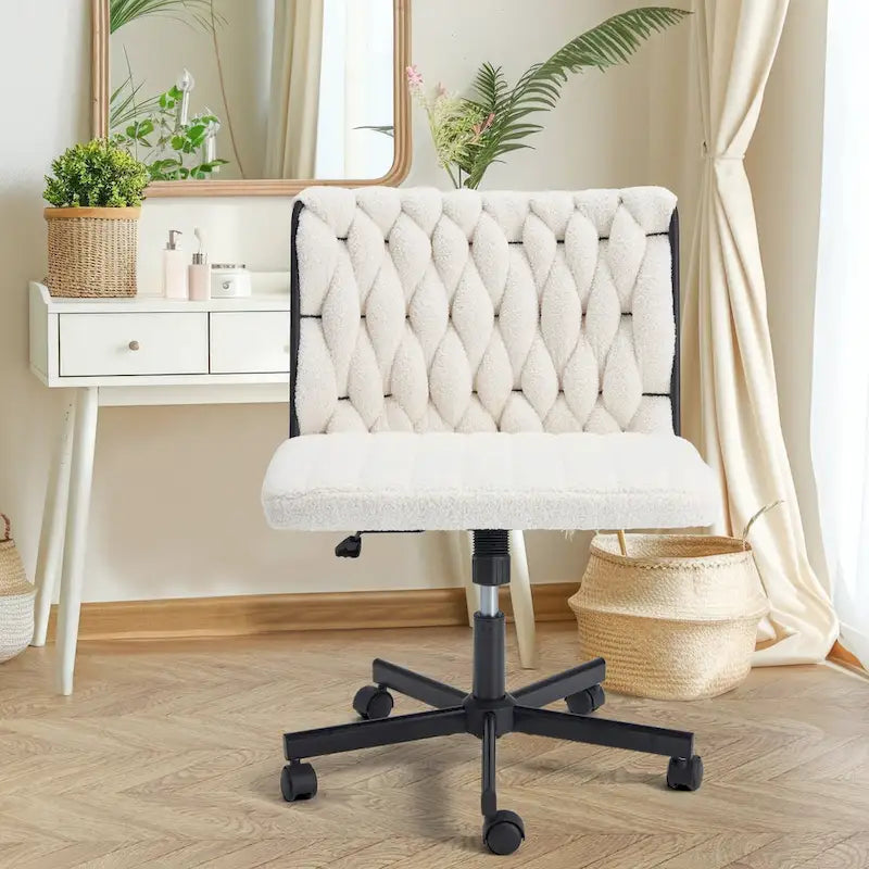 Chaise de bureau EROMMY à jambes croisées, sans accoudoirs, avec roulettes et hauteur réglable. Idéale pour le bureau, la chambre ou le salon.