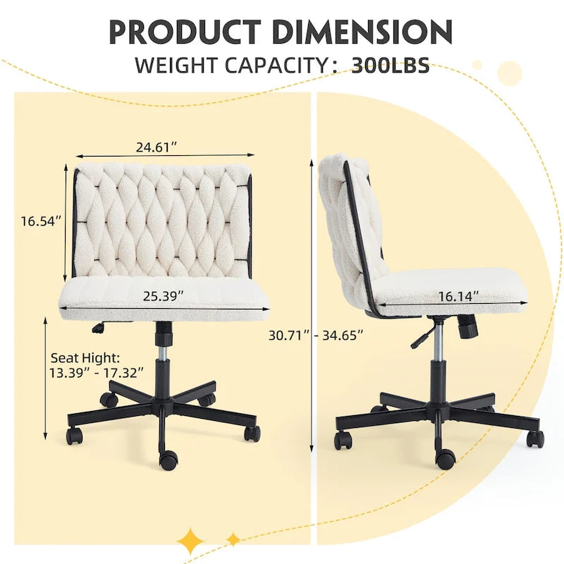 Chaise de bureau EROMMY à jambes croisées, sans accoudoirs, avec roulettes et hauteur réglable. Idéale pour le bureau, la chambre ou le salon.