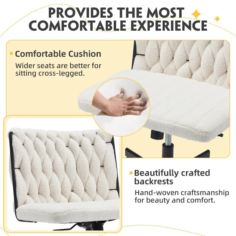 Chaise de bureau EROMMY à jambes croisées, sans accoudoirs, avec roulettes et hauteur réglable. Idéale pour le bureau, la chambre ou le salon.
