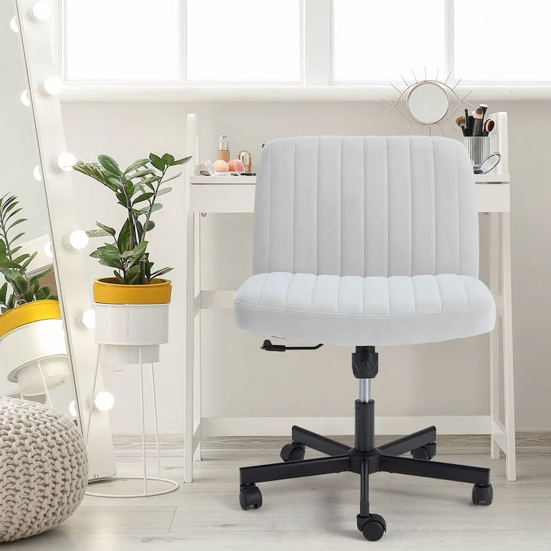 Chaise de bureau EROMMY à jambes croisées, sans accoudoirs, avec roulettes et hauteur réglable. Idéale pour le bureau, la chambre ou le salon.