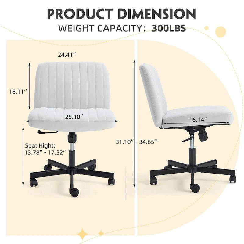 Chaise de bureau EROMMY à jambes croisées, sans accoudoirs, avec roulettes et hauteur réglable. Idéale pour le bureau, la chambre ou le salon.