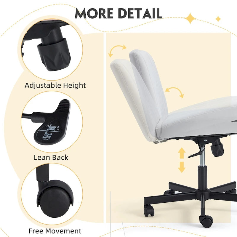 Chaise de bureau EROMMY à jambes croisées, sans accoudoirs, avec roulettes et hauteur réglable. Idéale pour le bureau, la chambre ou le salon.