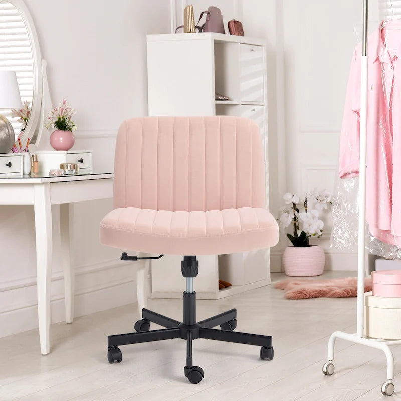 Chaise de bureau EROMMY à jambes croisées, sans accoudoirs, avec roulettes et hauteur réglable. Idéale pour le bureau, la chambre ou le salon.