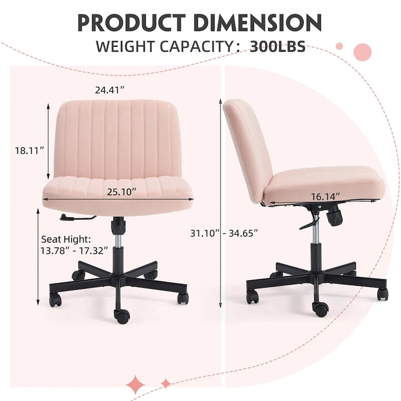 Chaise de bureau EROMMY à jambes croisées, sans accoudoirs, avec roulettes et hauteur réglable. Idéale pour le bureau, la chambre ou le salon.