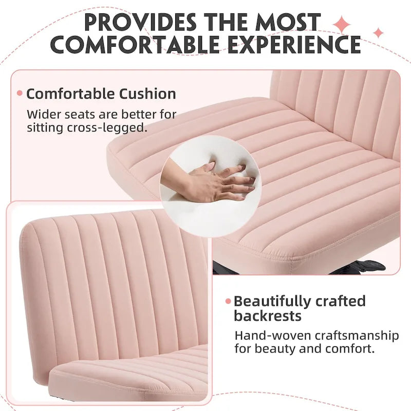 Chaise de bureau EROMMY à jambes croisées, sans accoudoirs, avec roulettes et hauteur réglable. Idéale pour le bureau, la chambre ou le salon.
