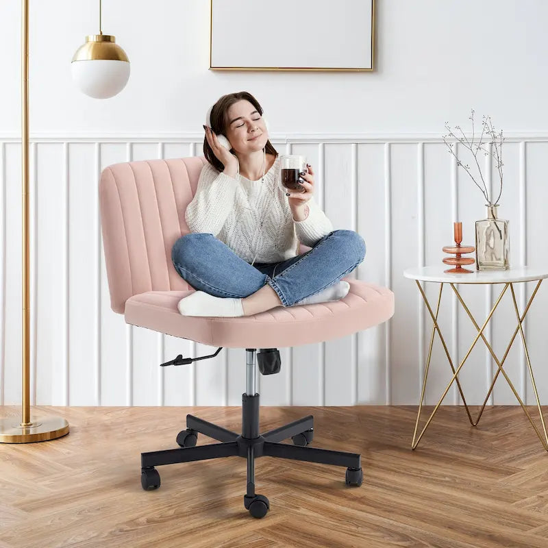 Chaise de bureau EROMMY à jambes croisées, sans accoudoirs, avec roulettes et hauteur réglable. Idéale pour le bureau, la chambre ou le salon.