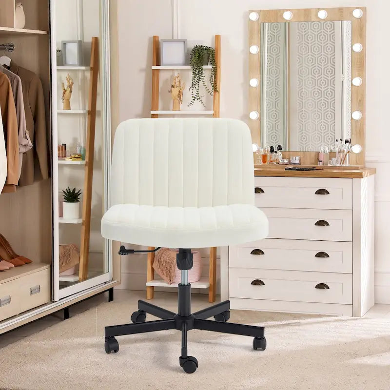 Chaise de bureau EROMMY à jambes croisées, sans accoudoirs, avec roulettes et hauteur réglable. Idéale pour le bureau, la chambre ou le salon.