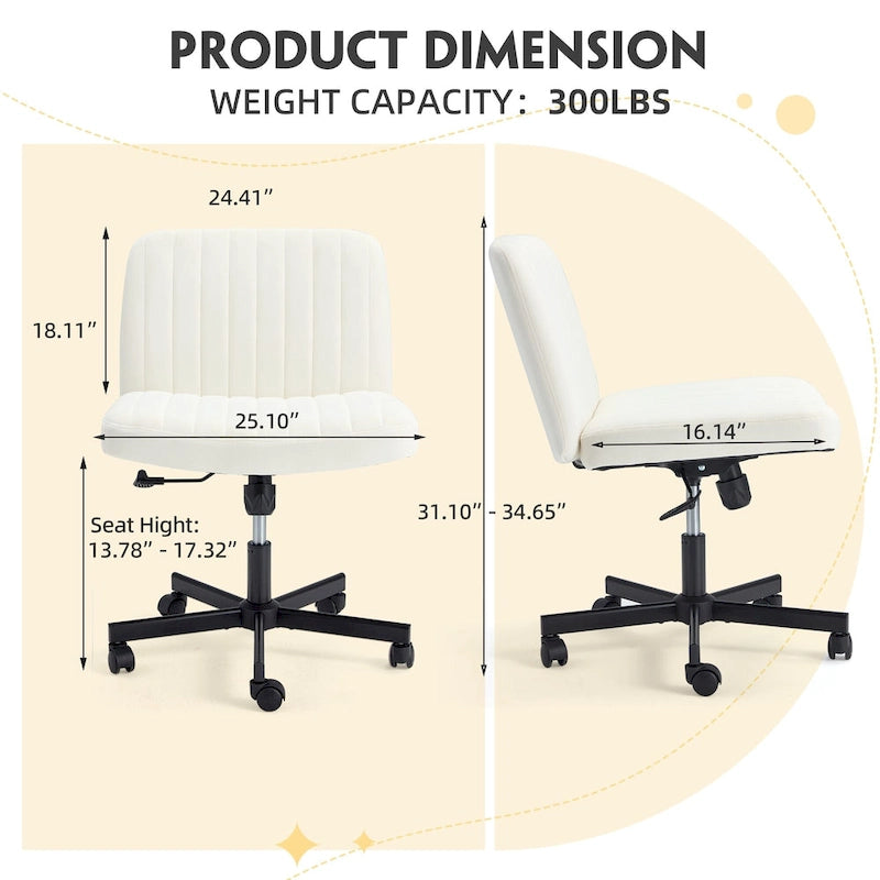 Chaise de bureau EROMMY à jambes croisées, sans accoudoirs, avec roulettes et hauteur réglable. Idéale pour le bureau, la chambre ou le salon.