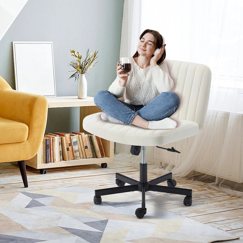 Chaise de bureau EROMMY à jambes croisées, sans accoudoirs, avec roulettes et hauteur réglable. Idéale pour le bureau, la chambre ou le salon.