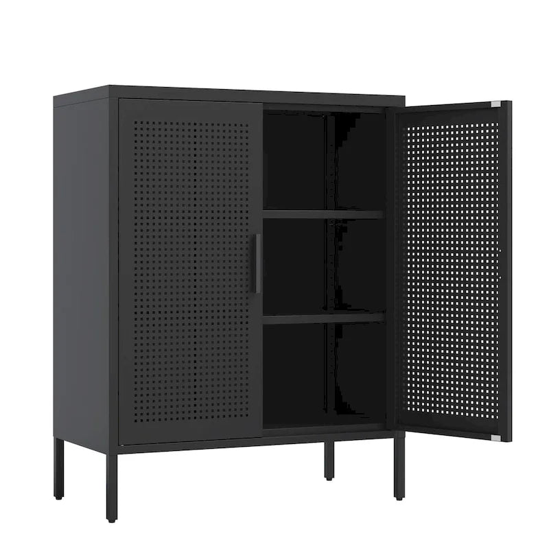 Metal Storage Cabinet with 2 Doors and 2 Adjustable Shelves, Steel Lockable Garage Storage Cabinet, Metal File Cabinet