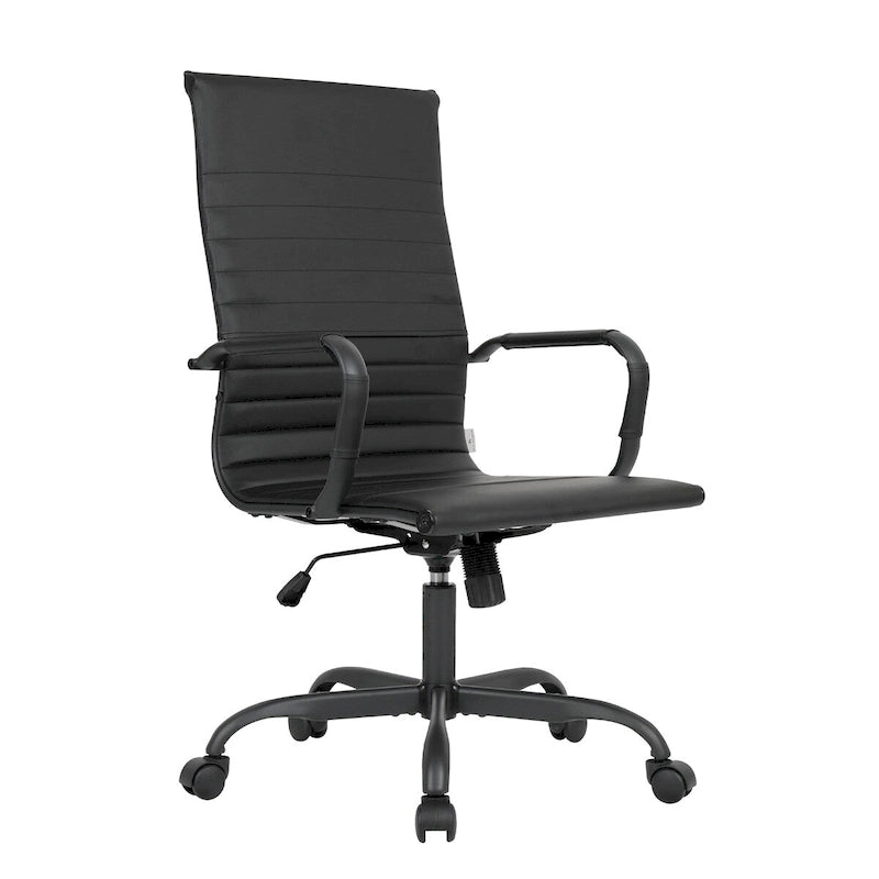 Fauteuil de bureau pivotant Harris en cuir côtelé, dossier haut réglable, structure en métal noir, idéal pour les réunions à domicile, les conférences et les travaux informatiques.