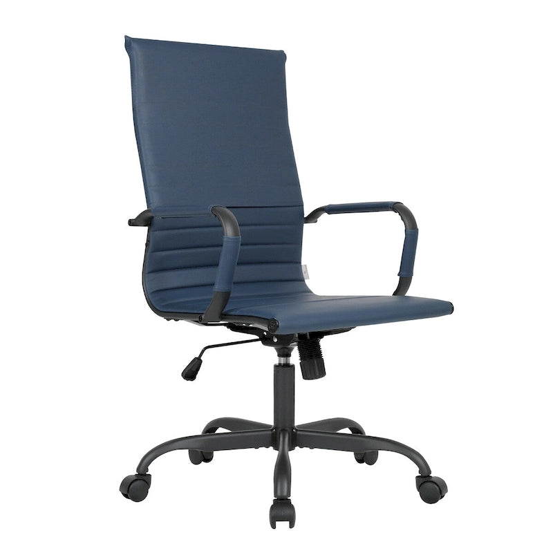 Fauteuil de bureau pivotant Harris en cuir côtelé, dossier haut réglable, structure en métal noir, idéal pour les réunions à domicile, les conférences et les travaux informatiques.